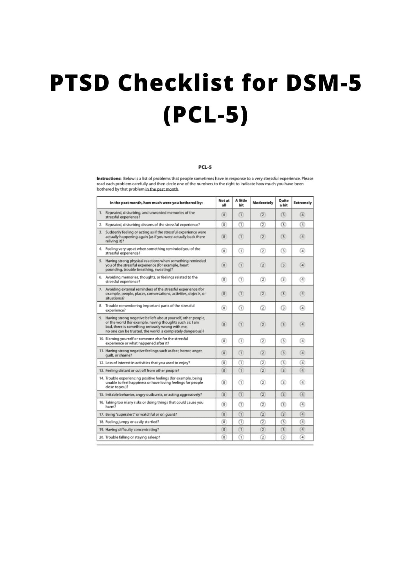 PTSD CHECKLIST FOR DSM5 (PCL5) IASC MHPSS M&E FRAMEWORK MOV Toolkit